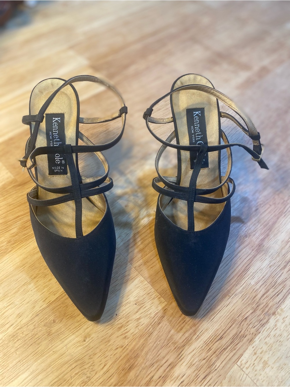 Kenneth Cole Black Strappy Satin Pointed-Toe Heels - Picture 2 of 8